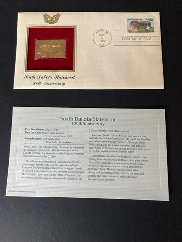 US 22kt 1989 gold replica stamp FDC 'US Statehood South Dakota' Lot 299