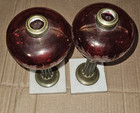 BOHEMIAN GLASS TABLE LAMP Red Glass Font Etched with Grape and Flower Design — photo 2