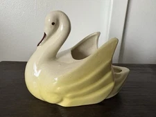 Vintage Mid Century  Pottery Swan Planter Vase Yellow Tan