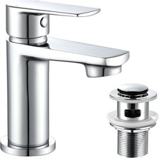 Basin Mixer Tap with Pop up Waste, Modern Bathroom Sink Taps Mono Single Lever C
