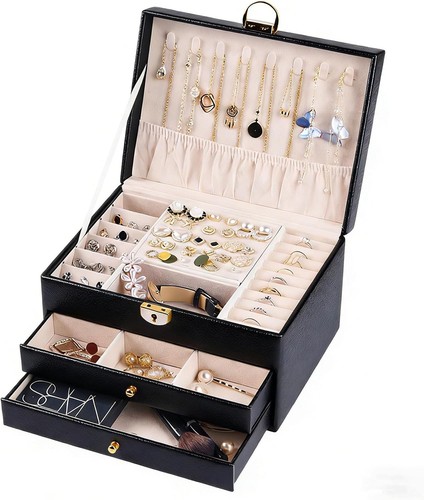 3 Layer Jewelry Box with Drawers, Lockable Velvet Lining, Large Storage Gift