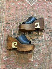 Vintage Pierre Cardin Platform Shoes Size 6 Wood 1970s Archival Metal Logo