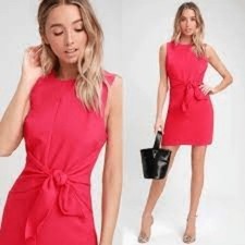 Lulus Red Sleeveless Front Tie Bow Mini Dress Round Neck Back Zip Cocktail