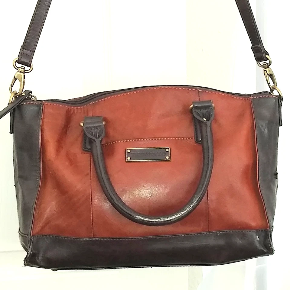 Bolso Bandolera TIGNANELLO Dos Tonos Sillín y Cuero Marrón Caoba Foto 2 de 4