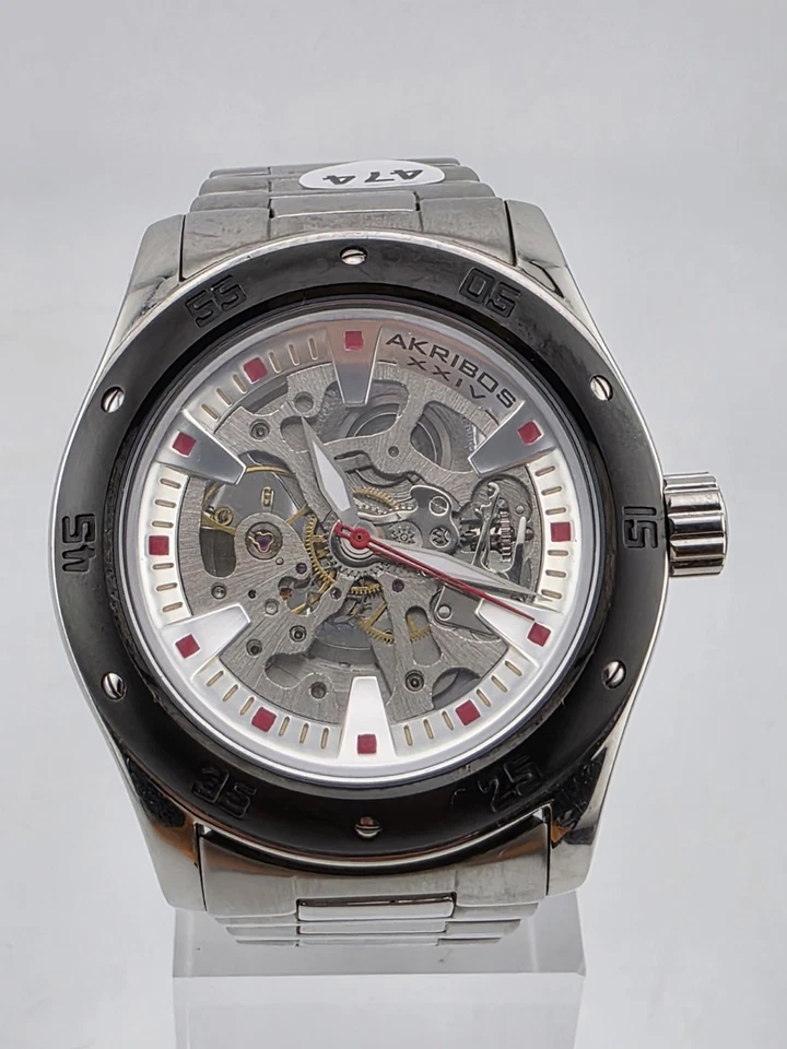 Akribos XXIV Men AK477BK Skeleton Stainless Steel Automatic 44mm Watch. Works - image 3 of 4