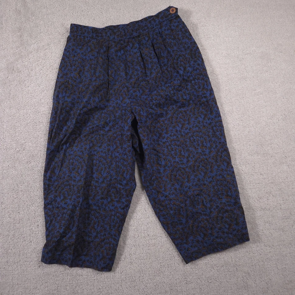 Calça Patagonia Feminina Vintage 10 Estampa de Folha Azul Plissada Cropped Algodão Anos 90 - Imagem 2 de 4