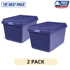 2 Pack Hefty HI-RISE 18 Gallon Large Latching Storage Bin Blue Plastic Tote