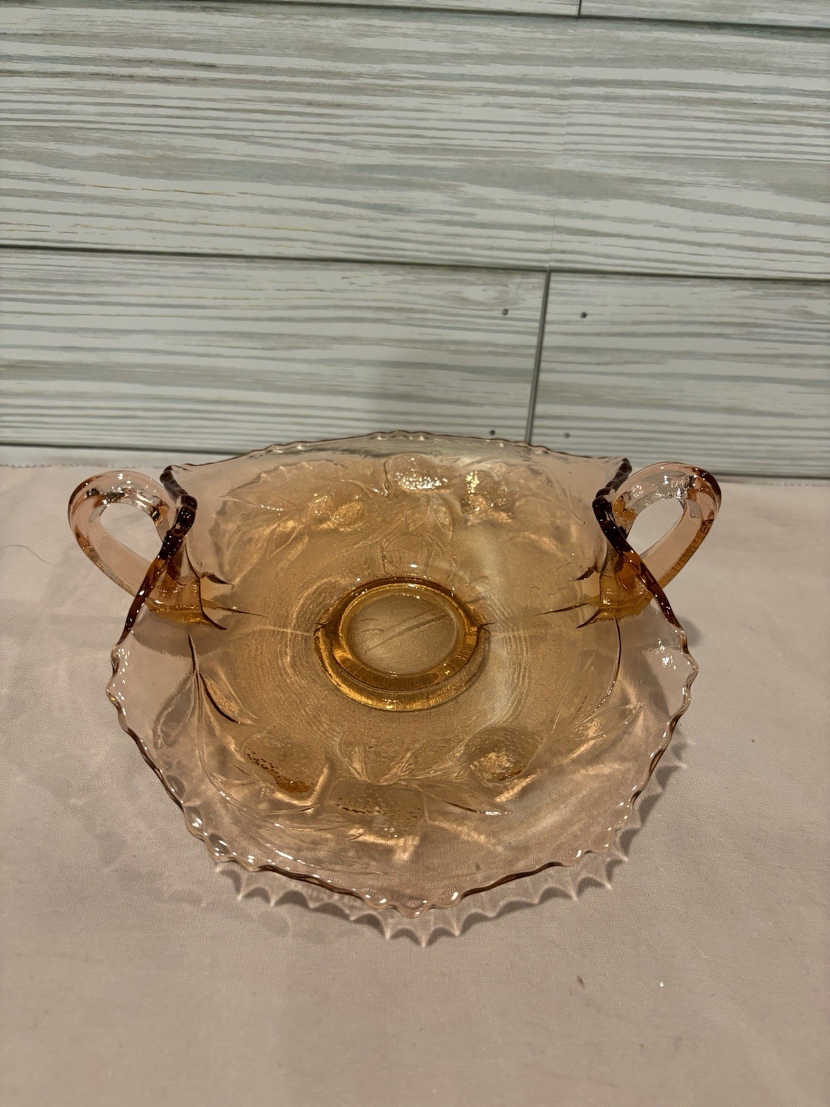 Vintage Amber Crystal Candy Dish with Elegant Floral Design
