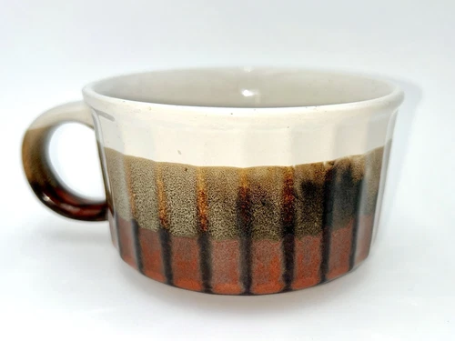 Wide Mouth Ceramic Mug Tri Color Glaze White Light Brown Foam And Dark Brown - Picture 2 of 6