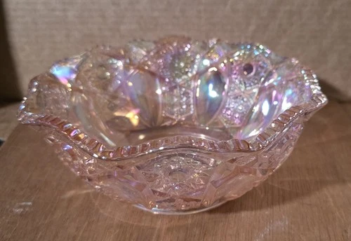 Vintage Carnival Glass Ruffled, Scalloped Bowl 8 Inch Width