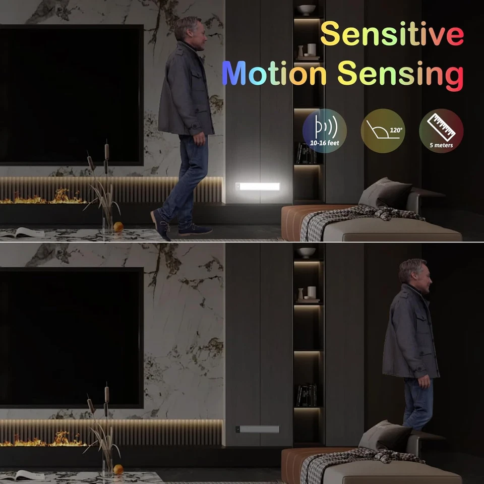 Luce Armadio LED Ricaricabile Da RGB Colore Con Sensore Di Movimento, 8 Di Color - Immagine 3 di 4