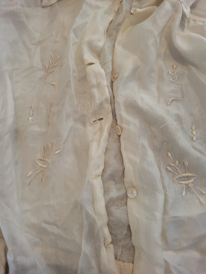 Blusa Top Antigua Victoriana Mujer Marfil Francesa Seda Madreperla Foto 4 de 4