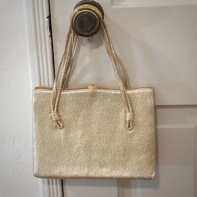 RARE! 50s Vintage Unique Gold Lurex AFTER FIVE Frame Evening Handbag w/Coinpurse