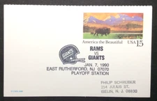 US Postal Card Special Event Cancel - Rams VS Giants Playoff Jan 7, 1990