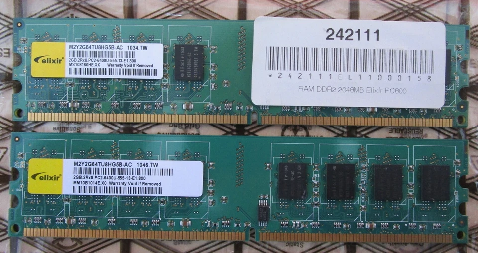 4GB Kit (2x 2GB) Elixir (Nanya) M2Y2G64TU8HG5B-AC DDR2 RAM 800 MHz CL5