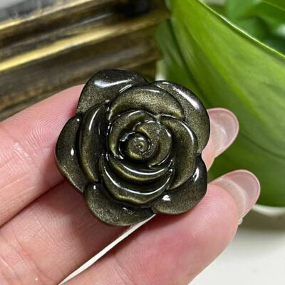 1pc Natural golden obsidian Quartz hand Carved Crystal rose flower gem Healing