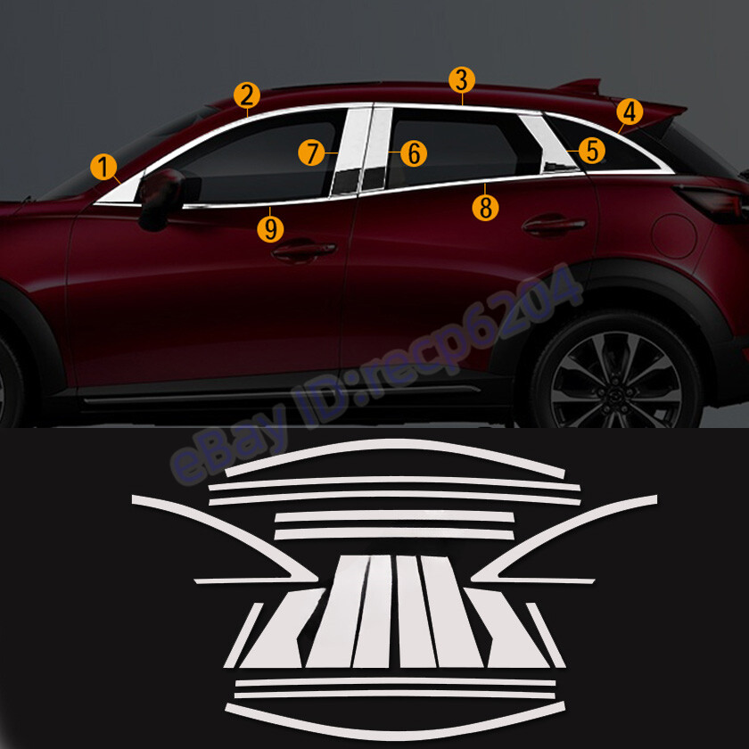 FIT For Mazda CX-3 2016-2018 Stainless Car Window Strip Pillar Cover Trim 18PCS