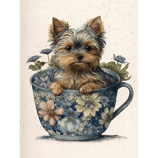 Teacup Yorkshire Terrier Dog Flower Tea Cup Xl Wall Art Canvas Poster Print Huge-image