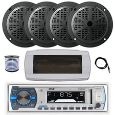 Pyle Bluetooth Marine Receiver, Cover, Antenna,Wire, 4x 6.5" 120W Black Speakers