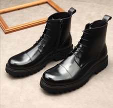 Chelsea Boots Mens High Top Real Leather Shoes Lace Up Shiny Business Dress New