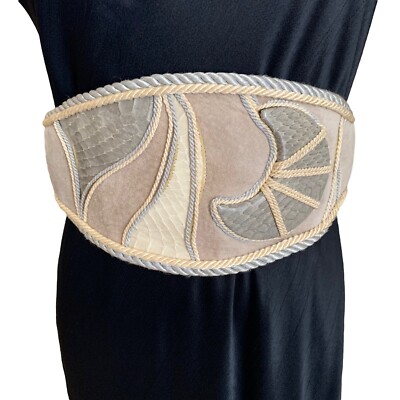 Vintage 80s Leather Suede Print Snake Cord Belt Celestial Moon Boho Adzer Anthro Vintage 80s Leather Suede Print Snake Cord Belt Celestial  main image 3