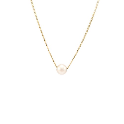 Kette Panzer Gelbgold Perle 585 14K 43cm Damenschmuck Perlenanhänger Halskette - Bild 2 von 4