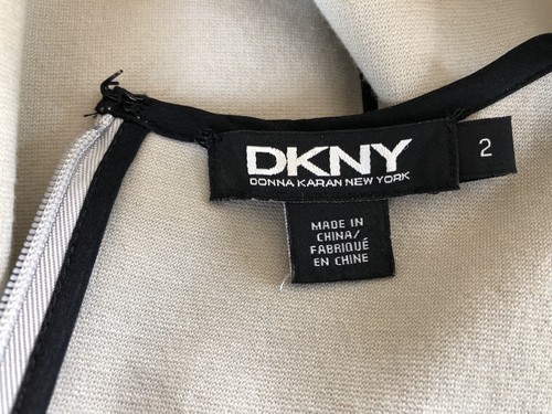 DKNY Donna Karan Sleeveless Dress Tan with Black Detailing Bodycon Size 2 EUC - Picture 2 of 7