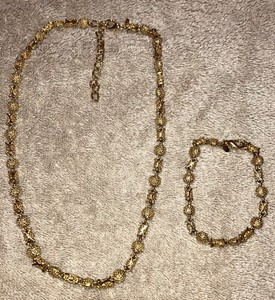 Authentic VTG 2002 Premier Design Pazia Necklace & Bracelet Gold Plated Stamped 23”L