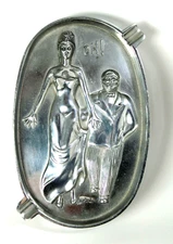 Vintage Metal Ashtray Naughty Risque Oh! Double-Sided - Man Grabbing a Lady