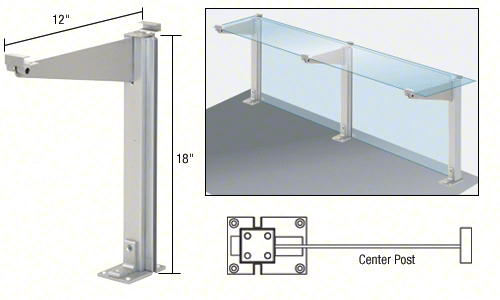 Satin Anodized 18" High Center Design Series Partition Post with a 12" Deep To - Picture 2 of 5