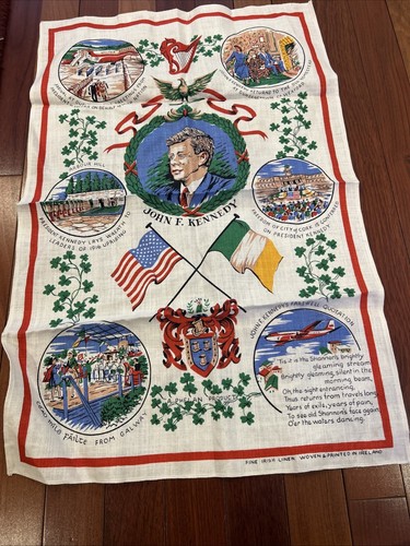 Vintage John F. Kennedy Tea Towel find Irish linen woven and printed in Ireland - Picture 7 of 12