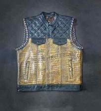 Hunt Club Style Men's Gator Leather Vest Motorcycle Biker Concealed Carry