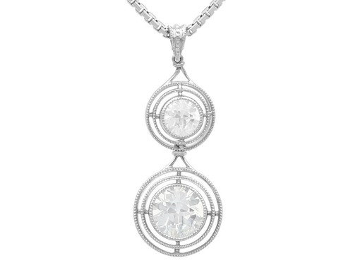 1.42 ct Diamond and Platinum Drop Pendant - Antique Circa 1930 - Picture 1 of 14