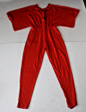 Vintage Jumpsuit Size S 80s Soft Red Cotton Wide Sleeve Tapered Snug Fit