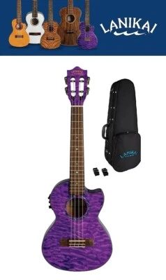 Lanikai Quilted Maple Purple Acoustic/Electric Tenor Cutaway Ukulele +Bag Dealer - image 1 of 4