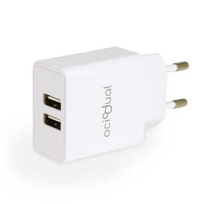 Doppel Stromkabel Stecker Ladekabel 2A Netzteil 2 USB Double Time Double Weiß