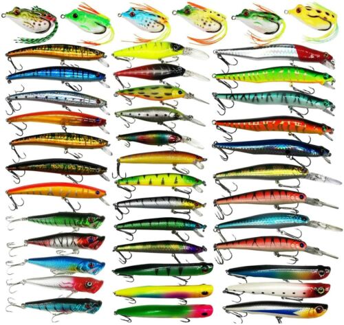 Bass Fishing Lures Tackle Kit Minnow Popper VIB Crankbait Saltwater Freshwater - Picture 20 of 27