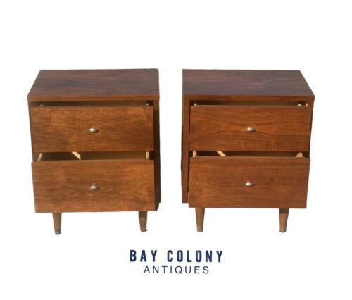 PAIR OF MID-CENTURY MODERN WALNUT TWO DRAWER NIGHTSTANDS BY CRESCENT FURNITURE - Picture 2 of 12