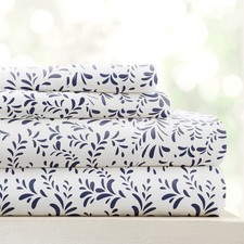 Linen Market 4 Piece King Sheet Set - Breathable, King, Burst of Vines Navy