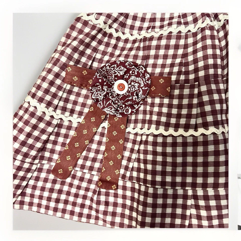 Falda Giratoria Niñas, Talla 8-10, Falda Completa Elástica con Lazo de Guinga y Roseta Foto 2 de 4