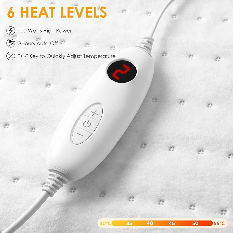 Electric Heated Mattress Pad 150x80cm 100W 6 Heat Settings 8H Auto Off - Image 4 of 4