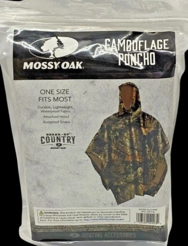 Mossy Oak Camo Rain Poncho One Size Fits Most Waterproof Hunting Camouflage NEW