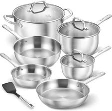 10 Piece Stainless Steel Pots and Pans Set, Kitchen Cookware Sets, Induction Rea