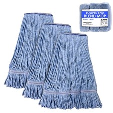 Heavy Duty Blue Mop Head. Machine Wash. Synthetic Cotton Blend Looped End-3 Pack