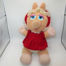 Jim Henson Muppets 1987 Baby Miss Piggy Plush Stuffed Doll Red Dress Bonnet 10"