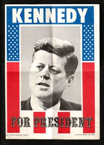 1972 TOPPS U.S. PRESIDENTS JOHN F. KENNEDY 5" X 7" CAMPAIGN POSTER  VG/EX to EX