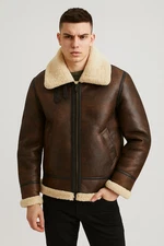 Men’ Brown faux Shearling Leather Aviator Jacket  Vintage B3 Bomber Flying Coat