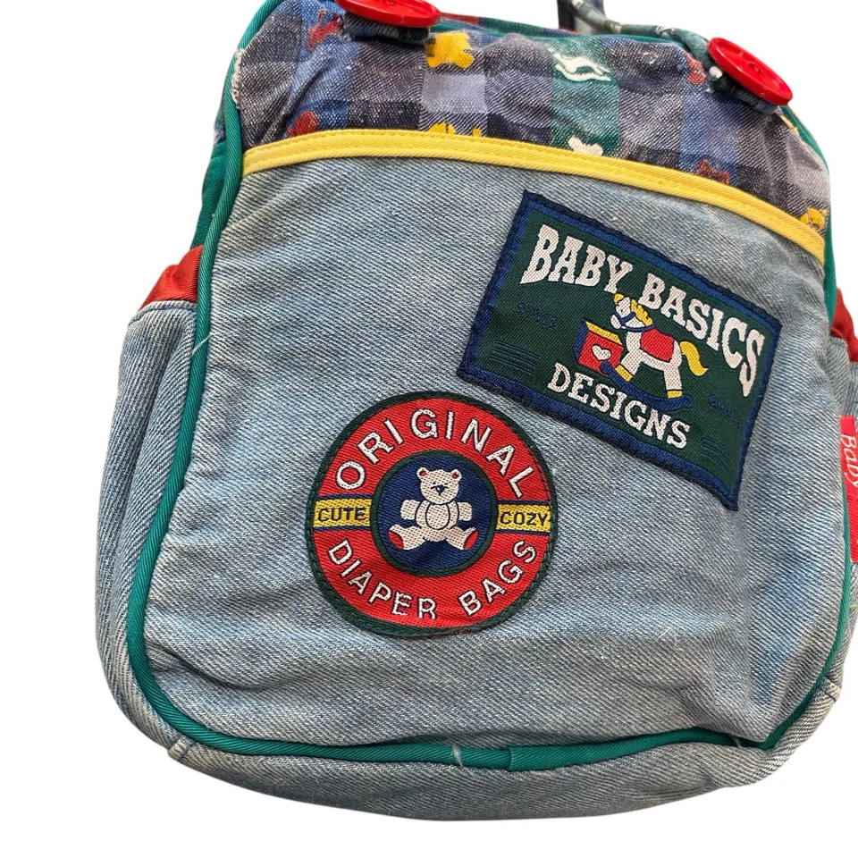 Vintage Baby Sac Basics Mini Diaper Bag Tote Color Block Big Buttons 90s Y2K - Image 3 of 4