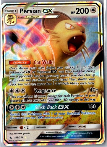 Persian GX 149/214 Holo Ultra Rare Unbroken Bonds Pokemon Lightly Played