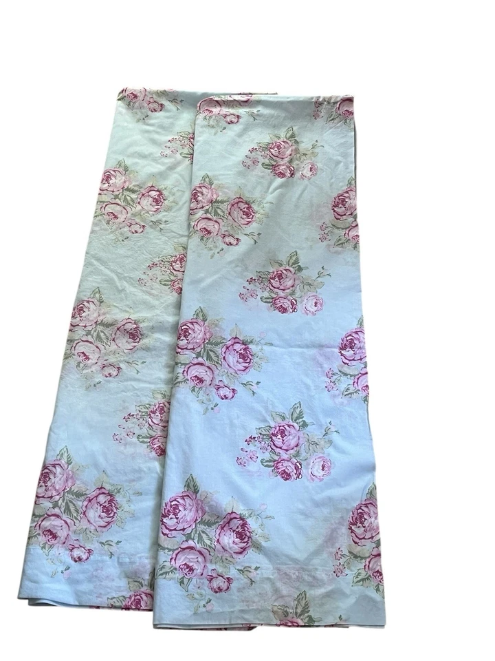 Rachel Ashwell Simply Shabby Chic Blue Pink Cabbage Rose Curtain Pair Panels - Image 4 of 4